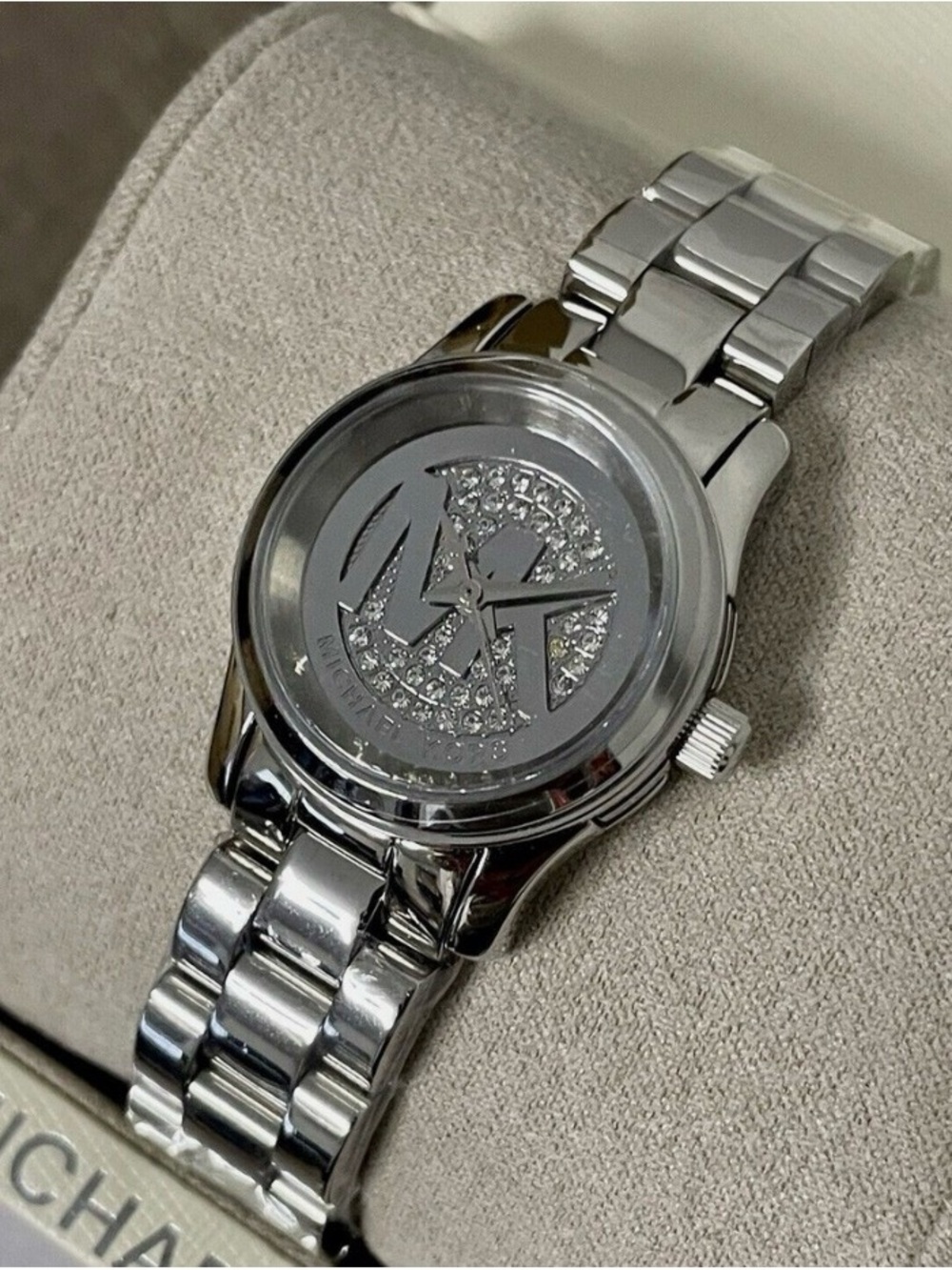 Michael Kors Silver Stainless Steel Men’s Bracelet Watch with Crystal MK Dial